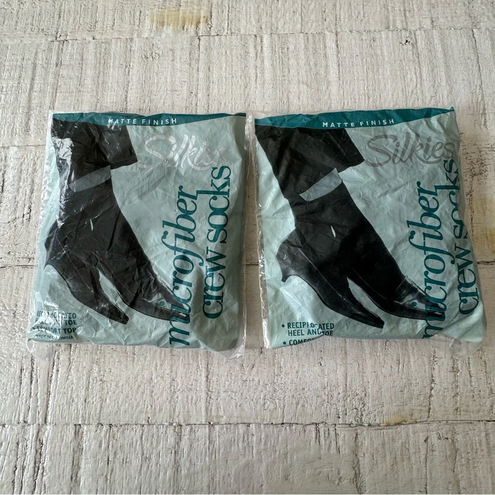 Vintage Silkies Microfiber Crew Socks NEW Lot of 2 Navy Blue Matte Finish